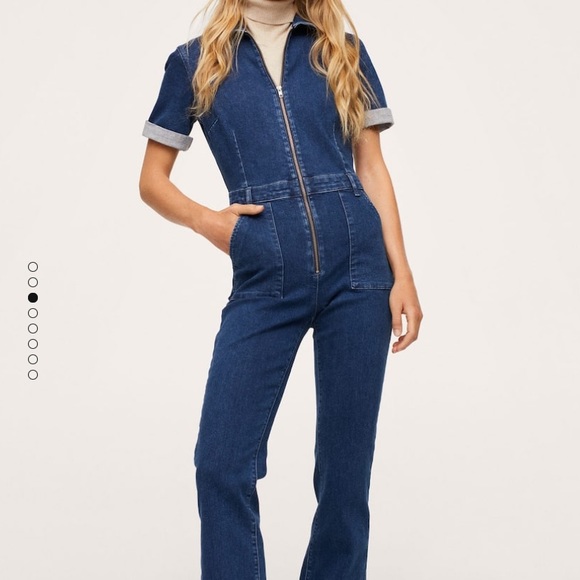 mango retro utility medium wash blue denim jumpsuit - Picture 2 of 8